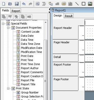 Figure 5: Insert Special Field Select the ﬁeld "Print Time" and drag it into the report to the position where you want to insert it.