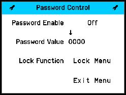 6.0 Operating Screen (cont.) 6.14 Password Menu Use to move the cursor around the screen. Use to select options.