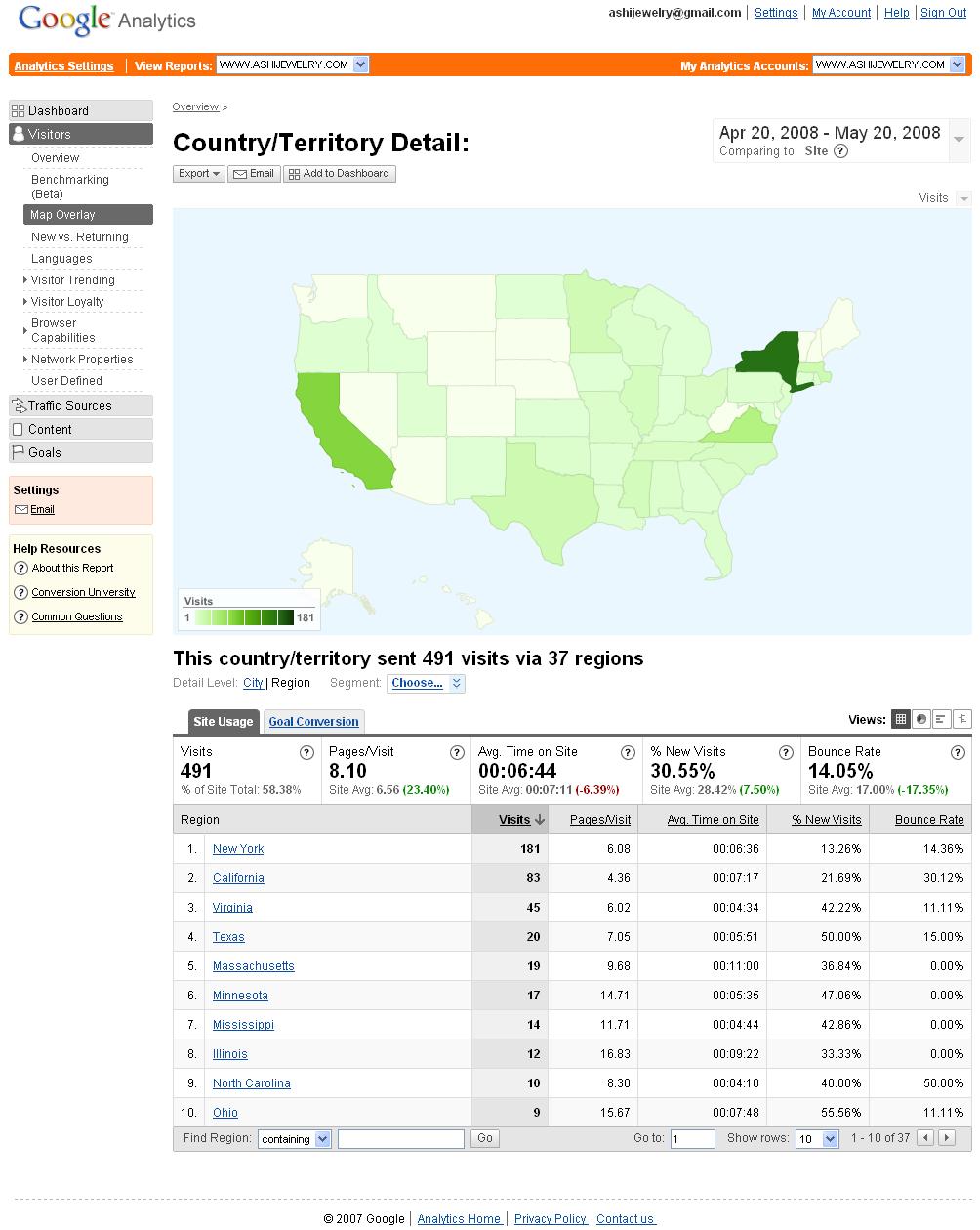 14) Google Analytics Dashboard Reports Map Overlay (Part 1) This report shows you where your visitors are located geographically along with the information relative to site usage and goal conversions.
