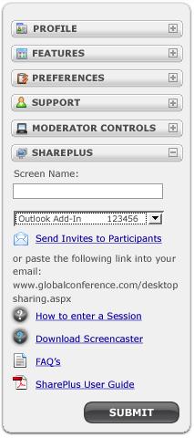 Setting up a SharePlus Session 1. Log in to your Global Conference account 2.