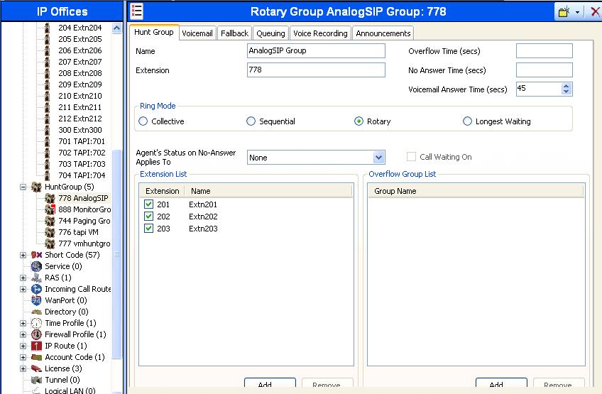 8 Avaya IP Office Configuration 3. Create a huntgroup with the analog extensions as members. 4.