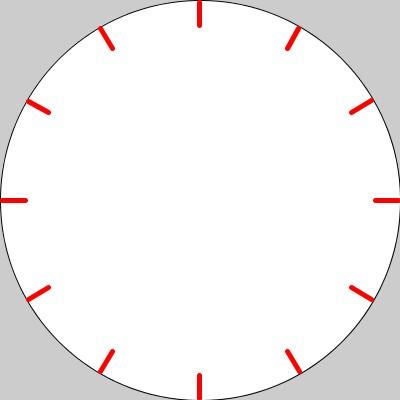 Extra Credit (20 points) Write a complete Processing program to draw a clock face as shown below on the left. Partial credit for only drawing the hour (longer) ticks as shown on the right.