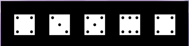 mousepressed: Gets a new random value for each dice and calls drawdice for each one.
