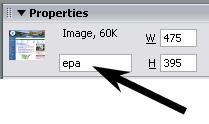 Click on the image to select it. 4. In the Properties panel, at the far left, you ll see a tiny thumbnail. Just to the right is an empty field; type epa in that field.