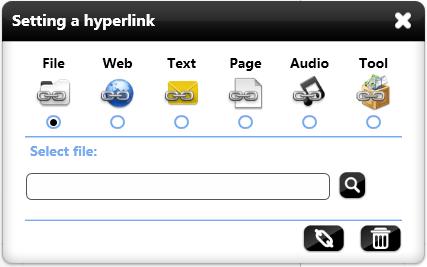 Figure 3-1-6-1-5 Editing a hyperlink i) File: Select to link to a file. Search and select the file to be linked and click the link button. ii) Network: Select address and click the link button.