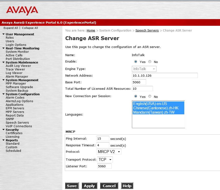 Step Description 9. To assign InfoTalk-Recognizer to an Avaya Experience Portal application, click System Configuration Applications and then click Add on the Applications page (not shown).