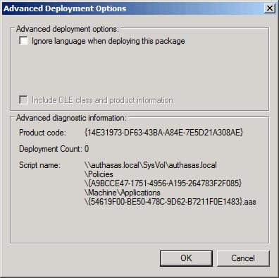 b) On the Deployment tab: click the Advanced button and select the Ignore language when deploying this package check box.