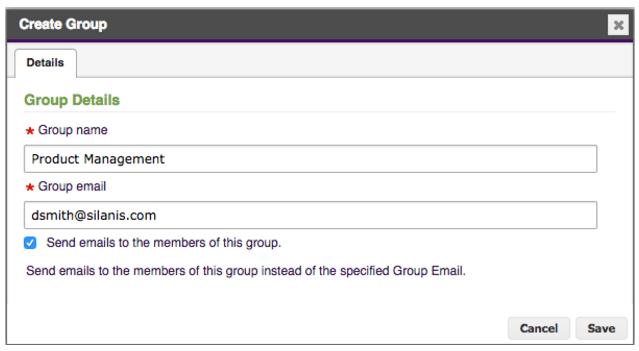3. Specify a Group name. 4. If you want the group's invitation email to be sent to a single collective address, specify a single Group email address. 5.