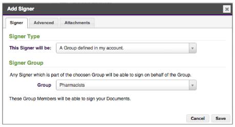 Adding Groups to a Package Prerequisites The following procedure's package and group have been created. Action To add a Signer Group to a package: 1. From the Designer, click Add Signer.