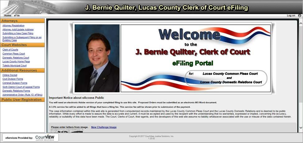 Attorney Registration Lucas County Clerk of Courts efiling Portal Please Note: To successfully register for an account with the Lucas County Clerk of Courts efiling Portal an attorney must be a valid