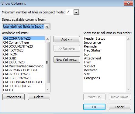 Additional Notes for Outlook The columns in the inbox can include Construction Imaging email tags.