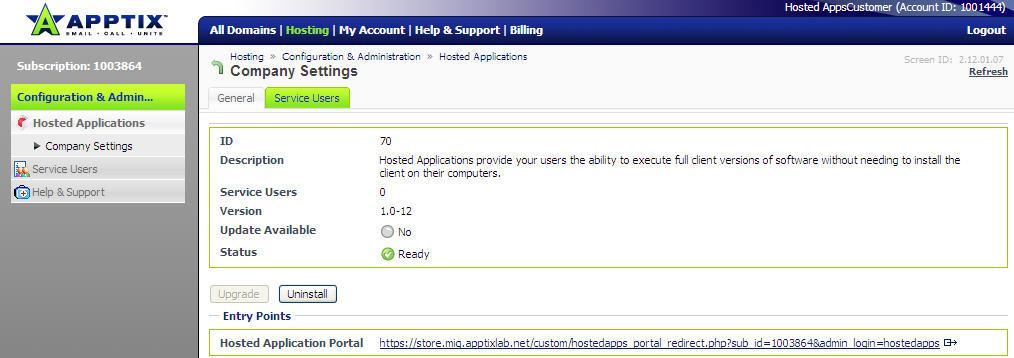 4) Click on the Company Settings secondary menu to display additional settings for your Hosted Applications service a.