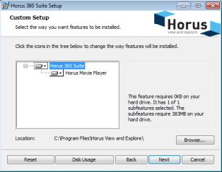 3- License agreement After that, you must select the location where the Horus Movie Player should be installed.