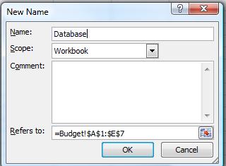 Another way to name the table is to highlight it in the spreadsheet, as we did earlier and then click on the Define Name icon on the Formulas tab: In the New Name box that comes