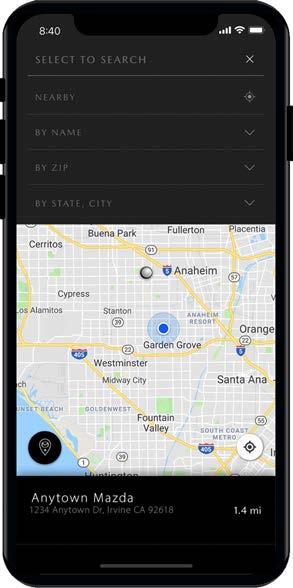 HOME SCREEN DEALER MAP & DEALER SEARCH SEARCH FOR MAZDA DEALERS The MyMazda app offers a variety of ways to search for local Mazda dealers.