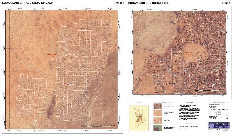 Ikonos based satellite maps of the Al Fashir/Abu Shouk refugee camp (Darfur/Sudan) and the Guba Clinic (1:4.