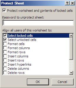 Lock cell is highlighted, to show that all these cells will be locked if protection is applied Click Lock Cell to switch off the Lock Click on Format again and then on Protect Sheet Note