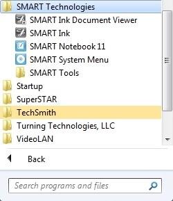 SMART Notebook The main program for the SMART Board is called SMART Notebook 11, and can be found through