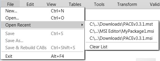 The improved Recent files list allows returning to either an MST or an MSI. 3 New and simple Help menu makes it easier to access help.