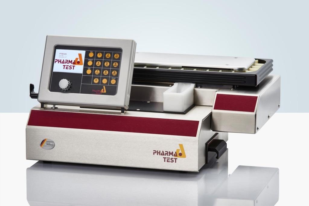Measurement of 4 different parameters PTB 420 Auto features an integrated Sartorius analytical balance module to determine individual sample weights and a tablet feeder for up to 25 samples.