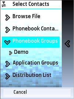 Phone Book Groups: All available groups in phone are displayed in a