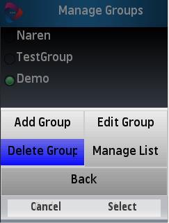 Edit Group: Here user can create, edit and delete contact from selected group.