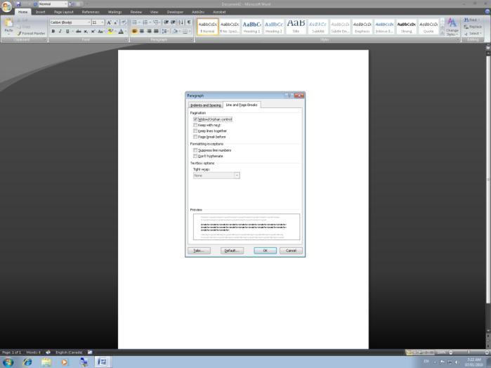 Figure 3 Image of Word with the Paragraph dialog open. If you press Alt + Print Screen you will put an image of the element with focus on the Windows Clipboard.