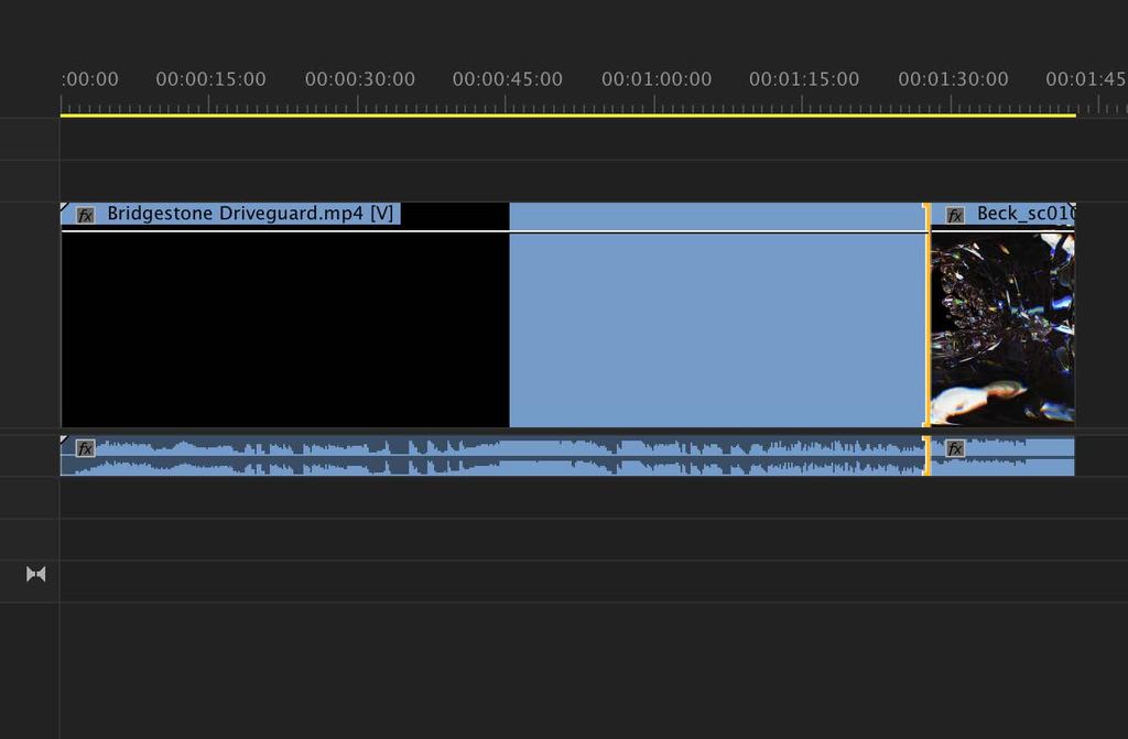1) A transition can be added from the effects tab by dragging it onto two adjacent clips in the timeline. 2) The default length of a transition is set to 1 sec.