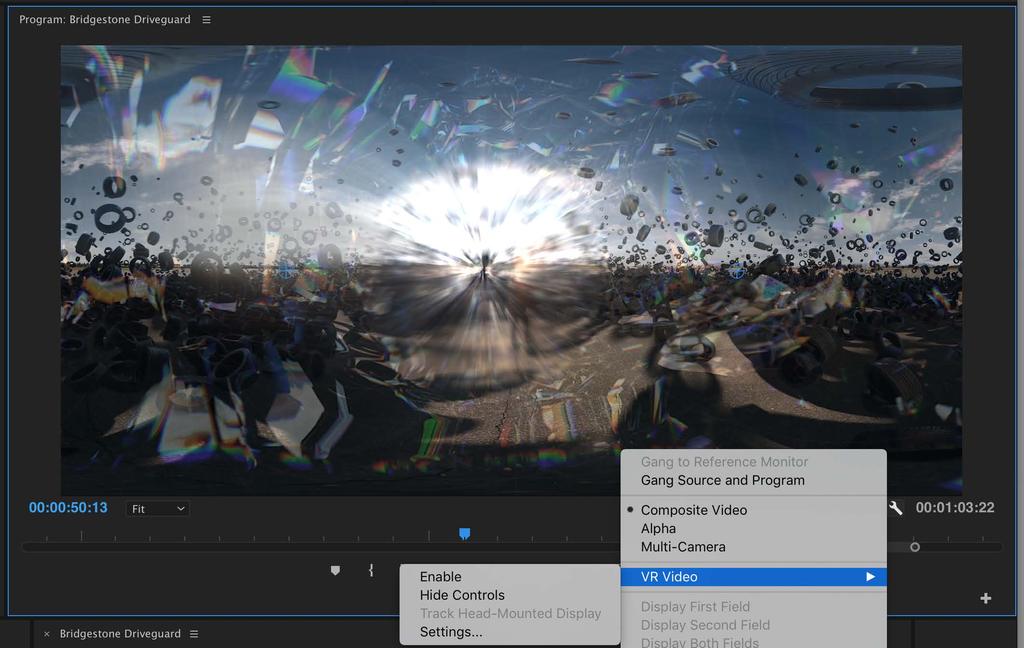 For more information about the built in functionality of transitions or VR settings, head to your Premiere Pro help menu for more information.