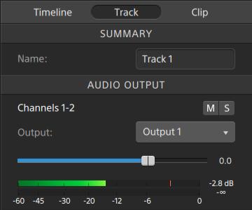 If the timeline outputs are mono, each track provides an Output control that you can use to assign the track to the timeline outputs.