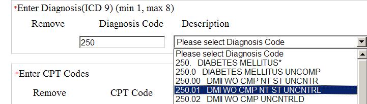 (3) Enter Diagnosis by either o complete ICD-9 code or o partial ICD-9 code or partial