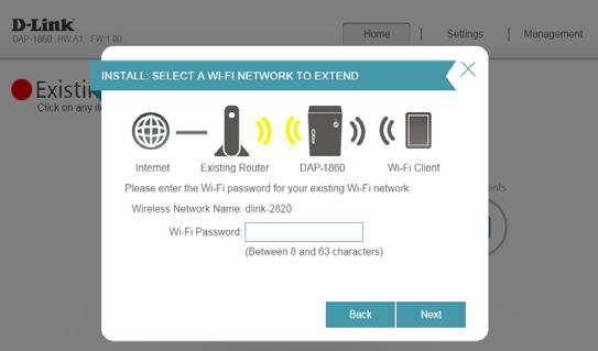 Section 3 - Configuration If the wireless network you wish to extend was detected by the scan, enter its password now.
