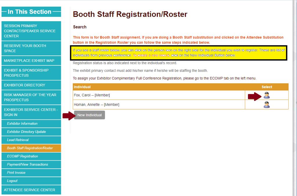 4-1. If you see a staff roster name below, you can click the icon to register the individual. It is just a list from previous year s conference.
