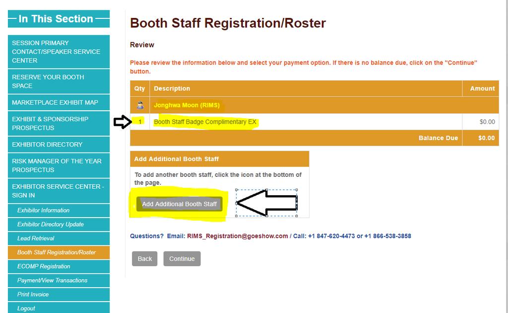 4-4. Please review the registrant information below and click on the Continue button.