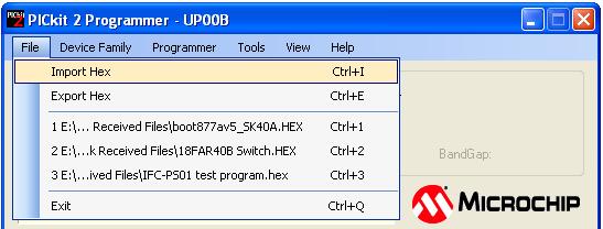 PICkit 2 Programmer will detect the device and name it. d. Import the Hex code file that user wanted to load.