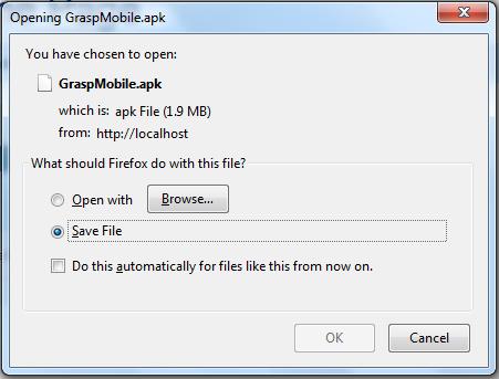 Click on the Download GRASP Mobile APK link from login or home page, and save the apk file to mobile. 2. Open the GraspMobile.apk file. 3.