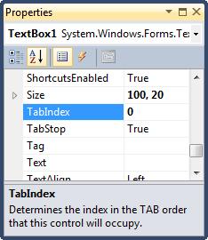 Tab Order The tab indices determine the order in which controls receive the focus during