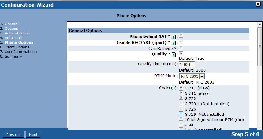 Telephony Module Add Multiple Extensions Wizard Phone Options. The phones in the lab will not be behind NAT so leave unchecked.