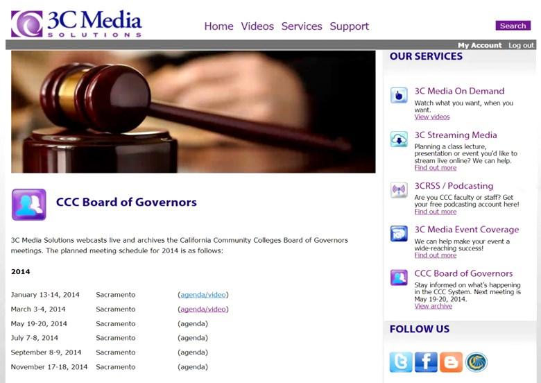 CCC Board of Governors 3C Media Solutions is the exclusive site to webcast the California Community Colleges Board of Governors meeting live from the California Community Colleges Chancellor s Office