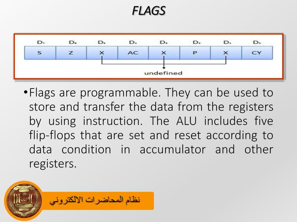 S (Sign) flag After the execution of an arithmetic operation, if bit D 7 of the result is 1, the sign flag is set. It is used to signed number. In a given byte, if D 7 is 1 means negative number.