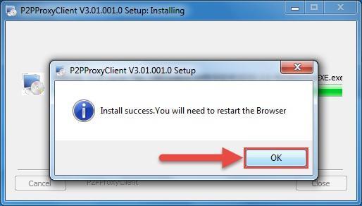 8. On the next prompt, it will say the install was successful and ask you to restart your browser. Click OK: 9.