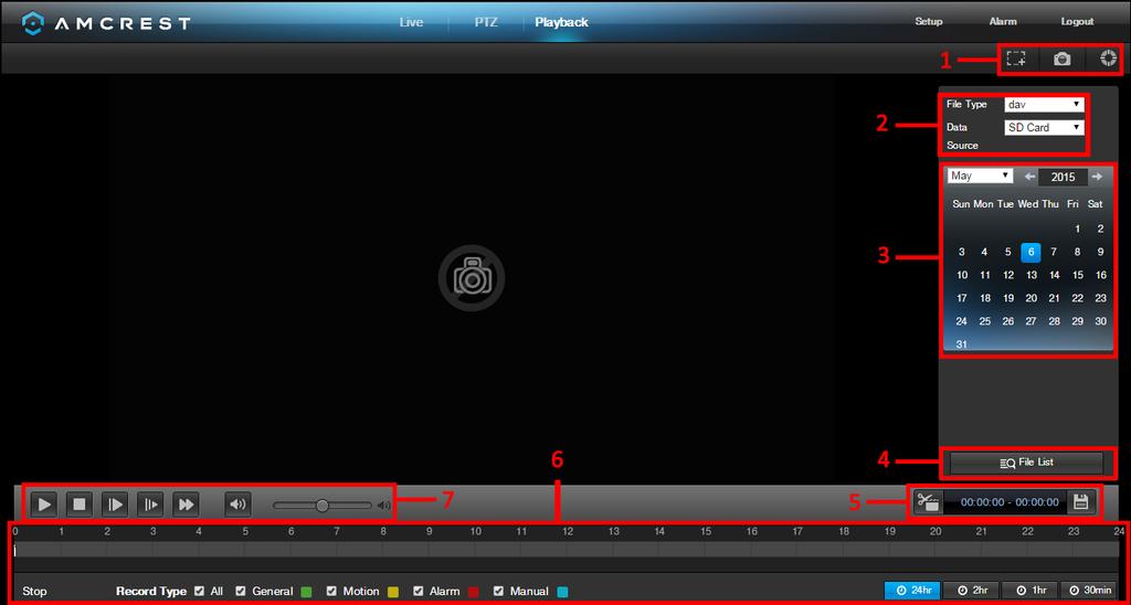 This is the interface for the playback menu. There are 7 main sections: 1.