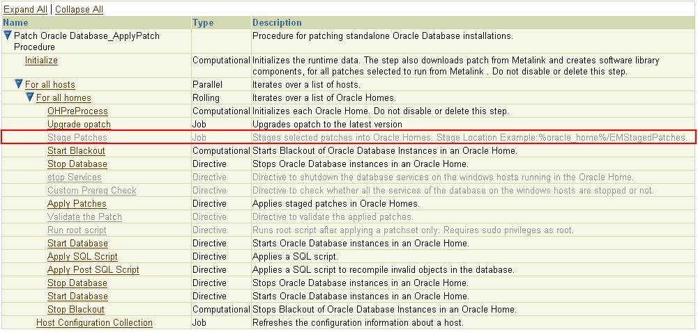 Figure 19:Customized "Apply Only deployment procedure. 3) Run the saved customized stage only procedure of Step-1: Patch Oracle Database_Stage_Procedure.