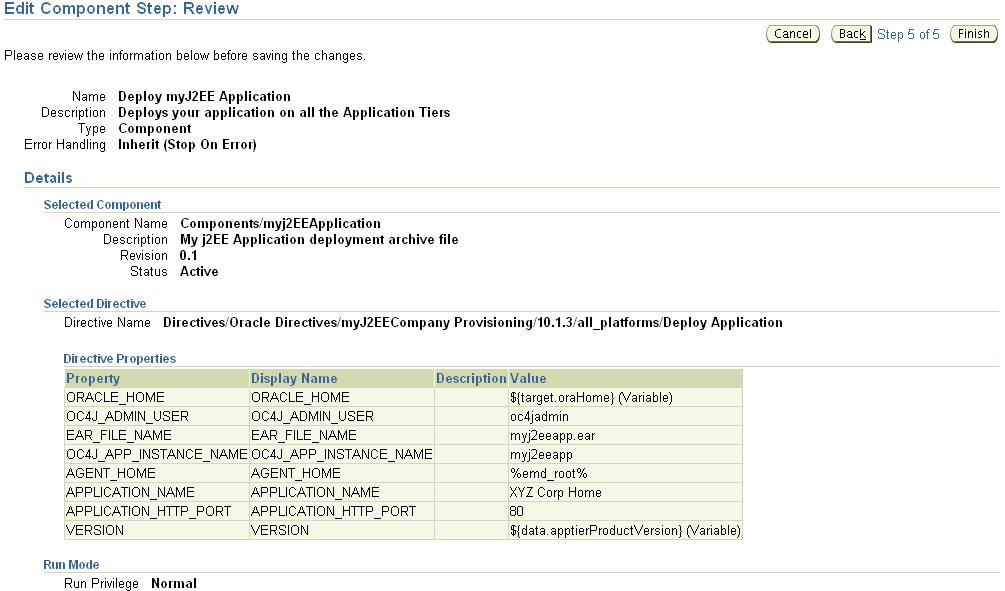 Figure 38: Map Properties for the directive 5) Proceed to Review step to review the selections and click Finish to add the Deploy Application step to the custom deployment procedure.