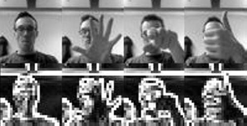 Figure 3: Gesture images and associated 25x25 feature vector Two representations of the image were tested.