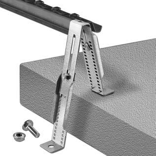 Bracket is fully adjustable height varies from 5 to 8 in. and is available in pregalvanized steel. Refer to page B52 for an application example. Tool required: 10mm nut driver MAX. 8.606 in./ (218.