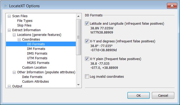 Initial Options Settings LocateXT default installation settings are configured to detect possible invalid coordinates and log them along with a notification to the user after a scan.