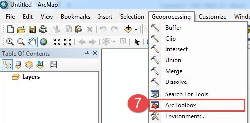 7. Select ArcToolbox from the Geoprocessing