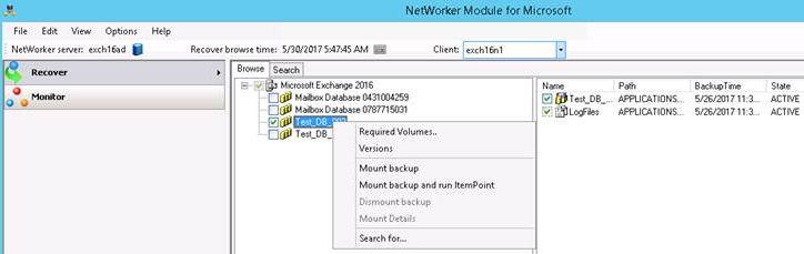 Granular-Level Recovery Figure 24 Mounting the backup for ItemPoint GLR To mount the backup and launch and configure ItemPoint for Microsoft Exchange Server in the same action: a.