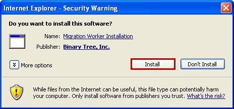 If you do not see this dialog box, you may need to change the security settings of the web browser.